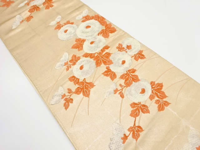 JAPANESE KIMONO / ANTIQUE FUKURO OBI / SILK / KIKU